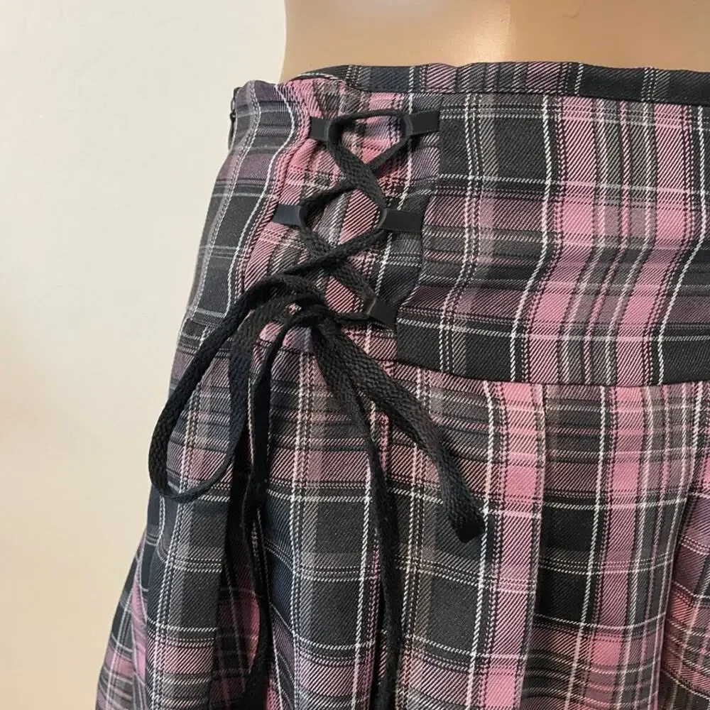 Romwe small schoolgirl plaid lace tie mini skirt cosplay SK 3467